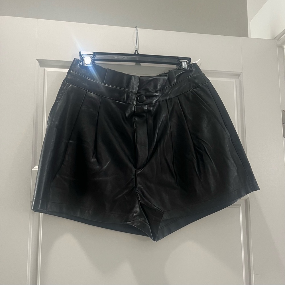 Miss Selfridge Black Faux Leather Women's Shorts